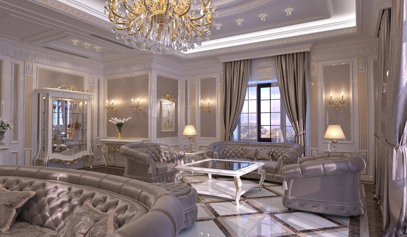 VICWORK STUDIO - Living Room interior design in elegant Classic style