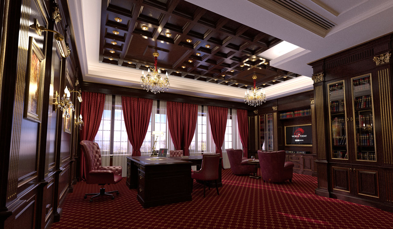 Study Room with Home Library interior in classic style image05